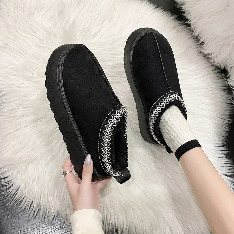 Designer Brand Snow Boots Winter New Women Cashmere Warm Thick Soles Without Heel-covered Cotton Shoes Female Chelsea Boots