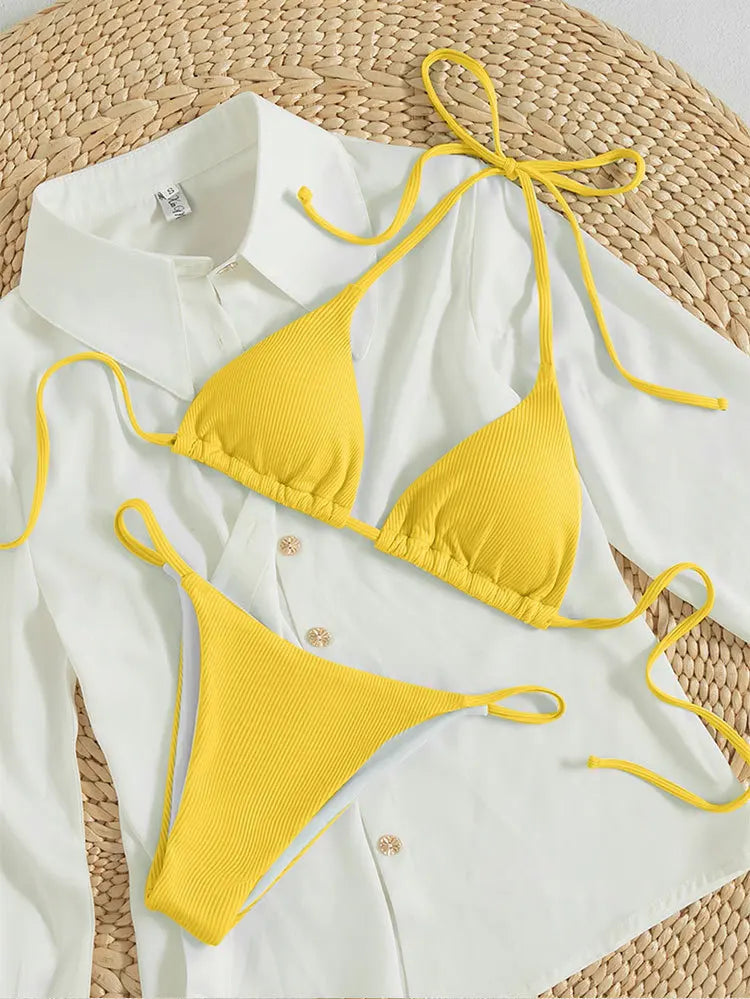 Customized LOGO women's new lace-up bikini swimsuit European and American sexy beach hot spring swimsuit