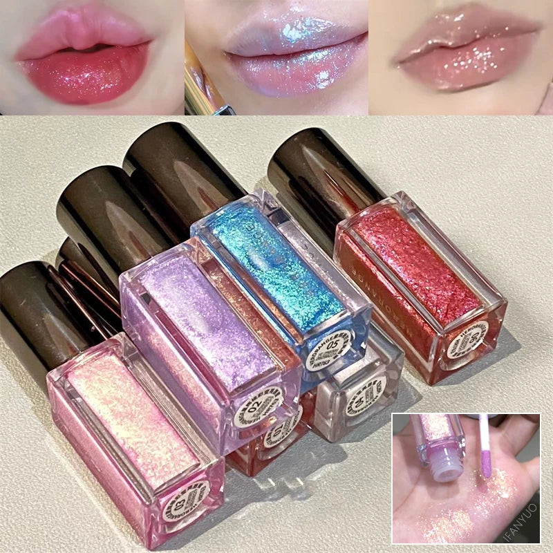Star Shine Glitter Lip Gloss Water Light Mirror Shimmer Lip Tint Lasting Moisturizing Non Sticky Glossy Liquid Lipstick Makeup