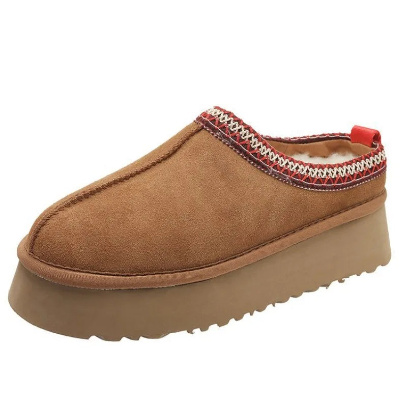 Snow Boots for Women 2024 Winter New Cashmere Warm Platform Without Heel-covered Hair Half Slipper Cotton Shoes for Women Q426