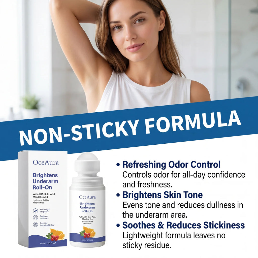 Kojic Acid Underarm Brightening Deodorant Roller Design Dark Armpits AHA Niacinamide Hyaluronic Acid Odor Refresh Underarm Care