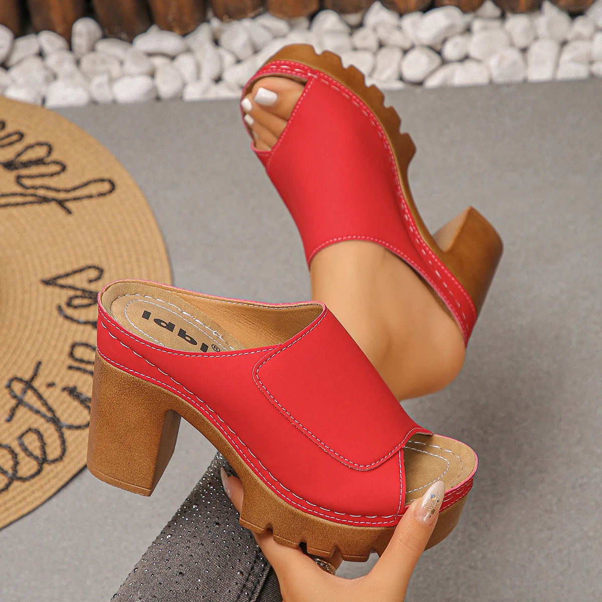 Women Sandals Open-Toe High-Heel Slippers Summer Fashion Outdoor Wear Sandals Slip-On Big Size Shoes Women  Zapatos De Mujer