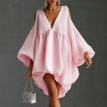 Vestidos Off Shoulder Mini Dress Women Deep V Neck Lantern Long Sleeve Loose Sweet Dress Spring Summer Casual Holiday Short Dres