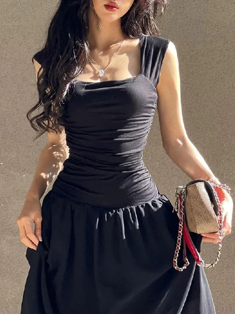 Elegant Slip Long Dresses Sexy Women Ruched Bodycon Solid Maxi Dress Spring Y2K Summer Temperament High-waist Vestidos