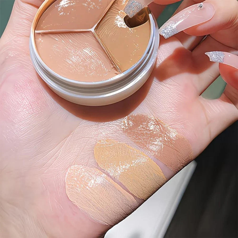 3-Color Cream Concealer Palette-Waterproof,Long-Lasting Coverage for Acne,Dark Circles & Redness-Natural,Korean Beauty Makeup