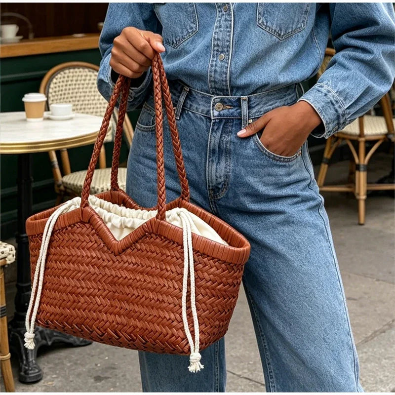 Bamboo Woven Market Shopping Basket,Handmade Women Shoulder Bag,designer Large Capacity Tote Bag,Summer Vacation Beach Handbag