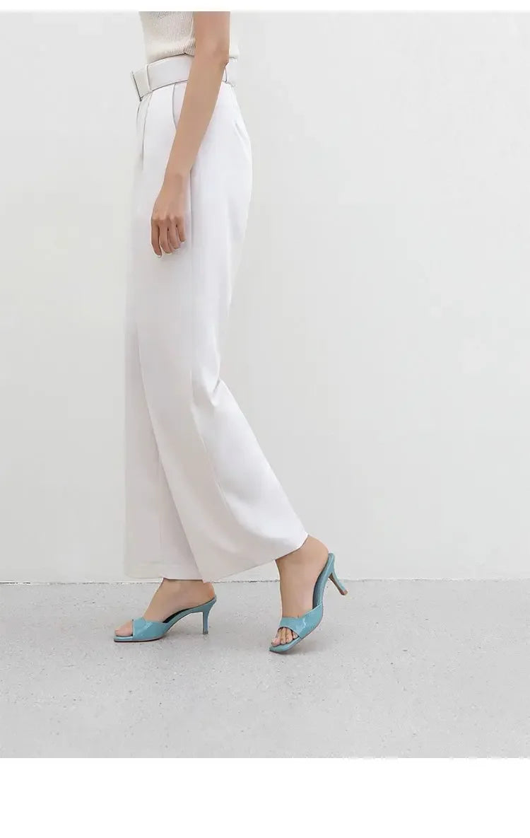 Summer New Slippers Women  Trend Sexy Large Size Square Toe Thin Heels Shoes Ladies Casual Slippers Heel zapatos