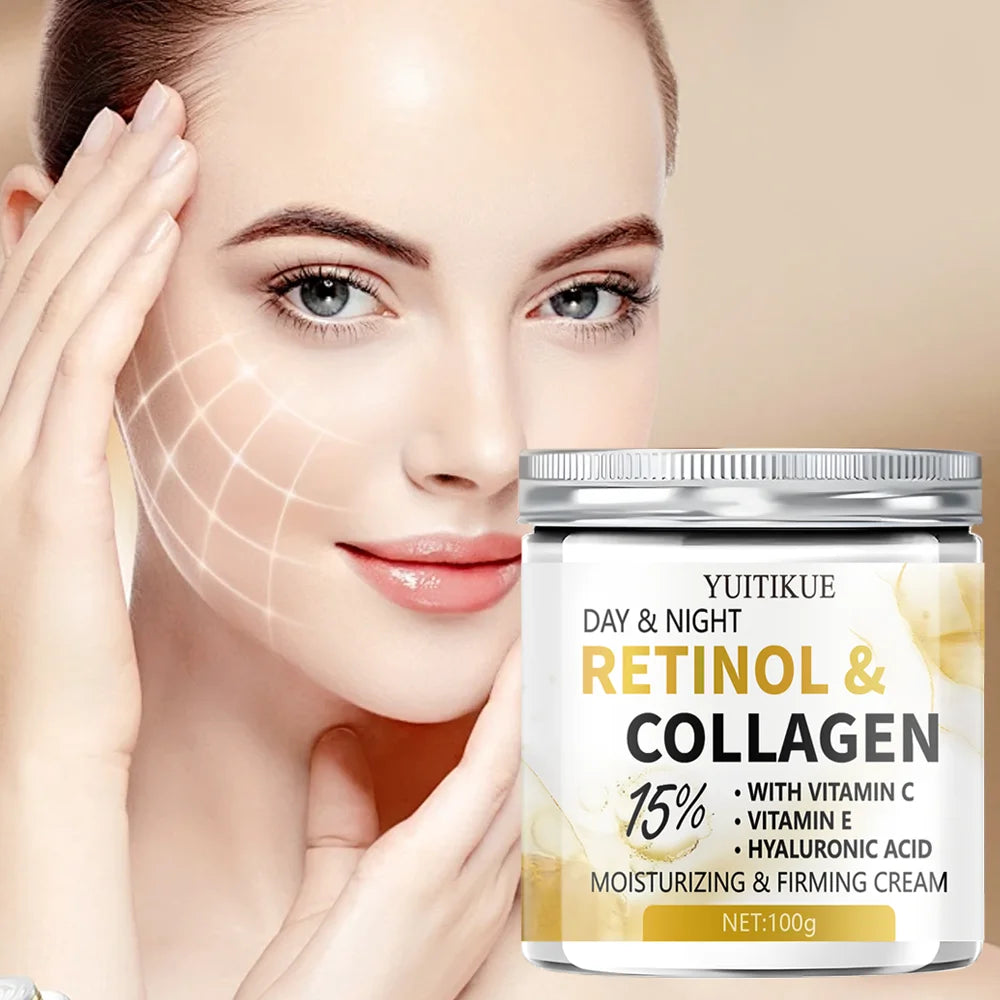 YUITIKUE Retinol Collagen Face Cream 15% Vitamin C E Hyaluronic Acid Day Night Moisturizing Firming Facial Cream Skin Care For W