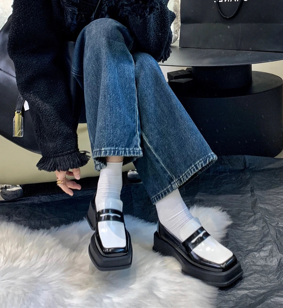 Women's Shoes Fashionable Women's Thick-soled College Style Casual Loafers Genuine Leather Luxury Women's Shoes Zapatos De Mujer