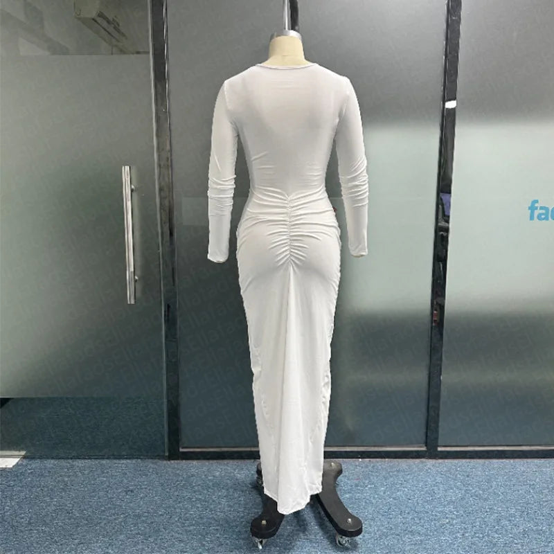 2026 Sexy Bodycon Dresses for Women Slim Fit Deep V-neck Party Prom Evening Party Club Dress Hem Split Outfits Evening Vestidos