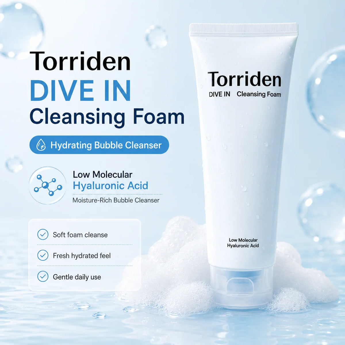 Torriden DIVE IN Balanceful Korean Skincare Set Salicylic Acid Centella Cleansing Foam to Hyaluronic Acid for Moisturizer Cream