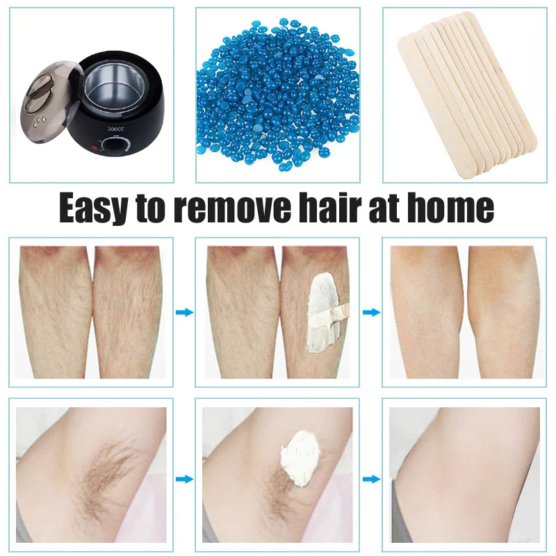 Depilatory Hair Removal Machine - Wax Melter Epilator Kit with Paraffin Heater Wax Beans Beads for Smooth Skin at Home Use