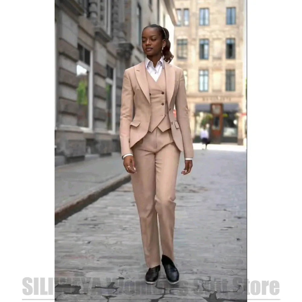 Women 3 Piece Suit Fashion Peak Lapel Single Breasted Wear Blazer Vest Pants Formal Office Business Party Outfit For Ladies