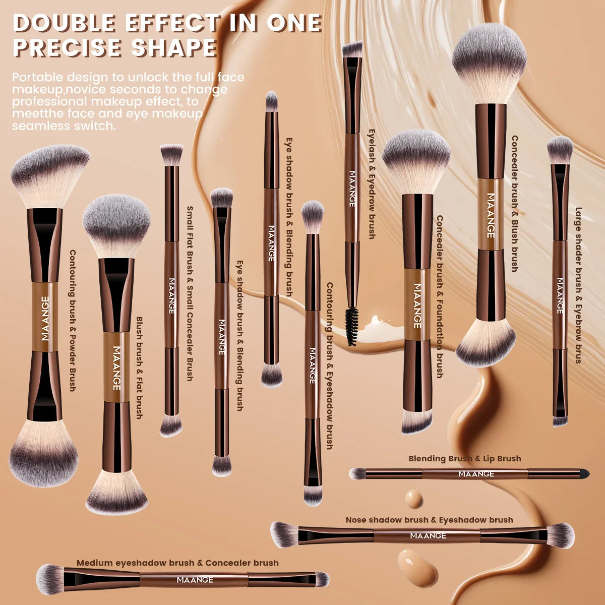 MAANGE 13pcs Makeup Brushes with Storage Bag Foundation Brush Powder Blusher Brush Eye Brush Multi-functional Makeup Brush Set