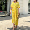 Elegant Dresses For Lady Vestidos 2026 Woman Dress Vestido Commuting Temperament Printed Irregular Leace-up Lapel Slim Contrast