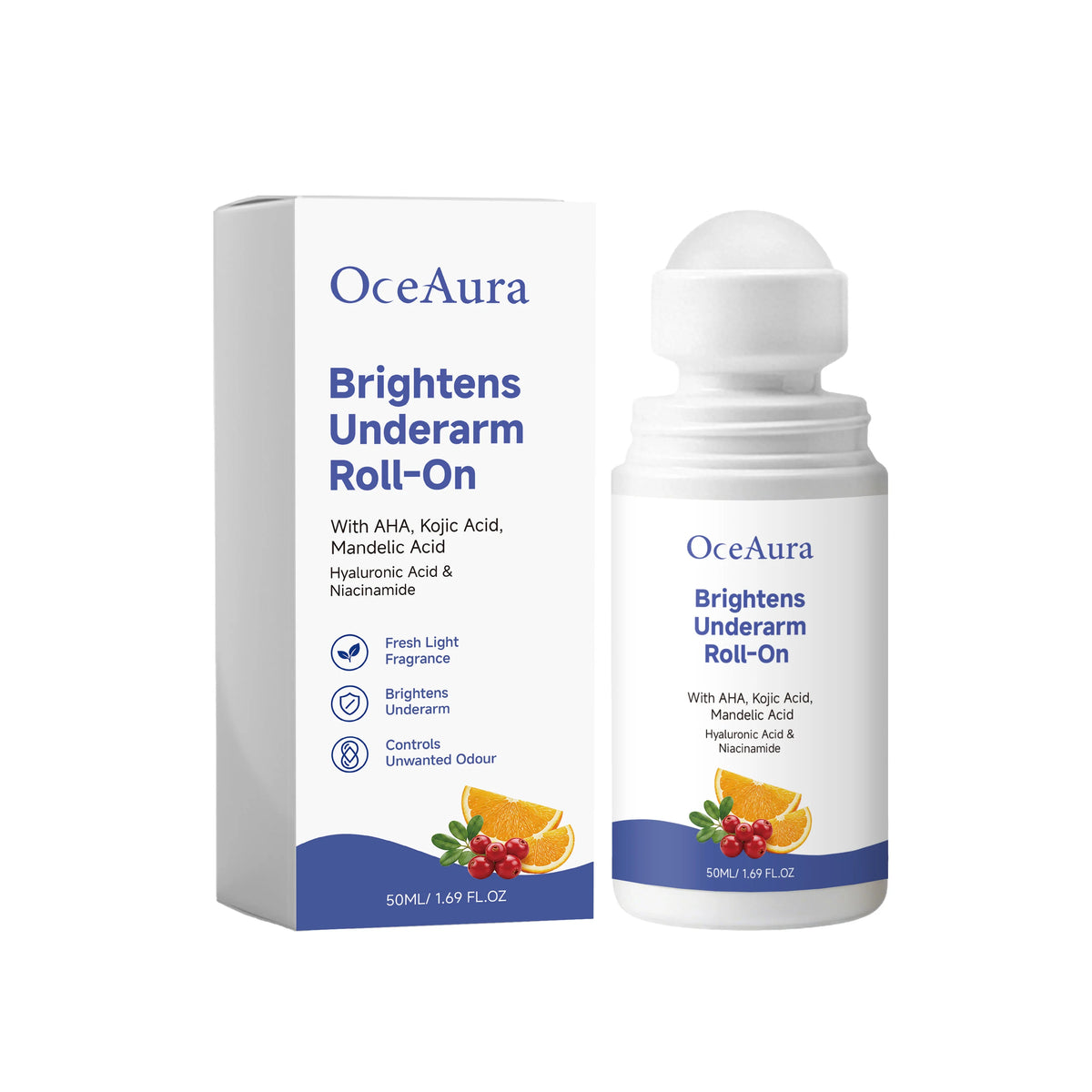 Kojic Acid Underarm Brightening Deodorant Roller Design Dark Armpits AHA Niacinamide Hyaluronic Acid Odor Refresh Underarm Care
