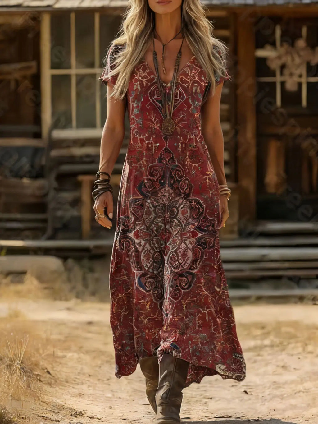 New style vintage V-neck floral dress for women in spring and summer