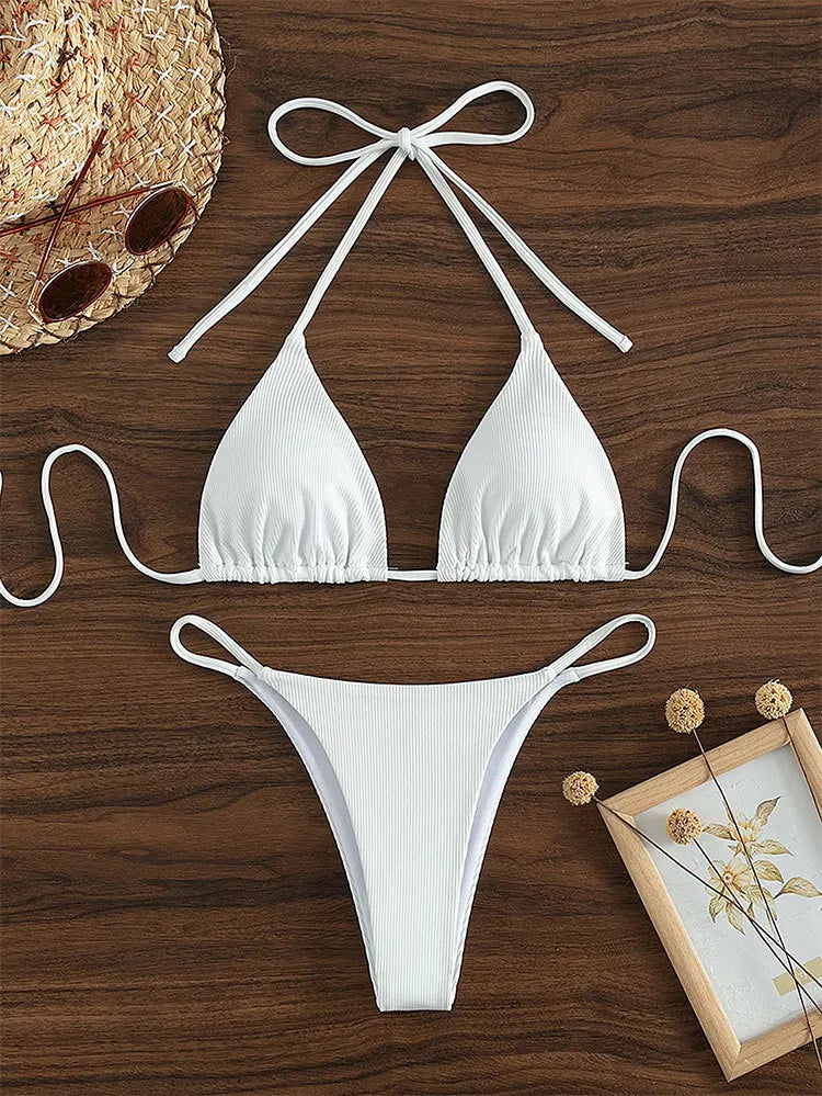 Customized LOGO women's new lace-up bikini swimsuit European and American sexy beach hot spring swimsuit