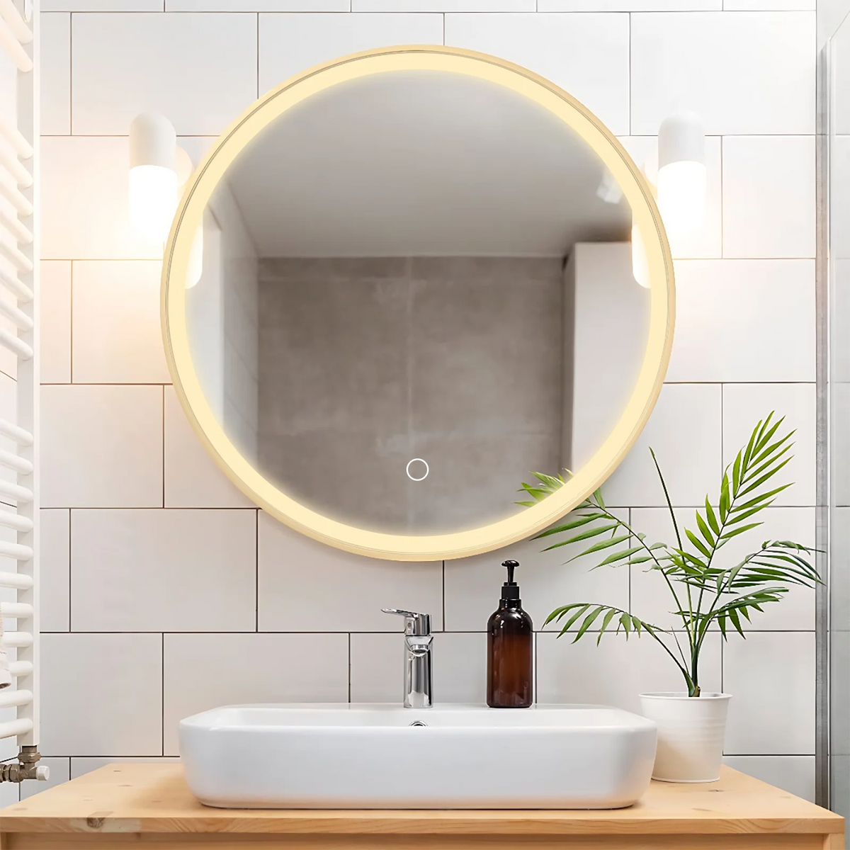 Stainless Steel Frame LED Mirror for Modern Bathroom and Hotel Use