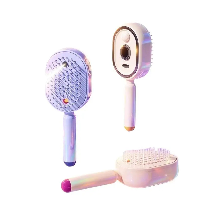 Electric Spray Hair Brush 2-In-1 Misting Hair Brush With Water Spray Reduce Frizz Anti-Static Retractable Steam Massage Comb^+~