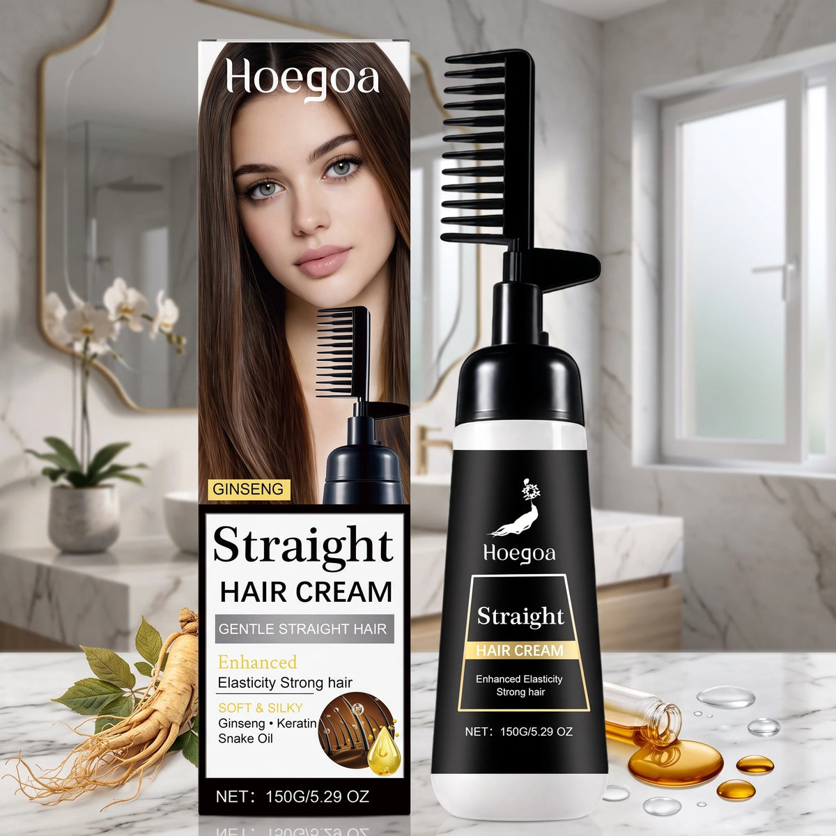Straight Hair Cream Built-In Comb One Step Hair Straightening Cream Smooth Frizzy Curly Hair Ginseng Keratin Straightening Hair