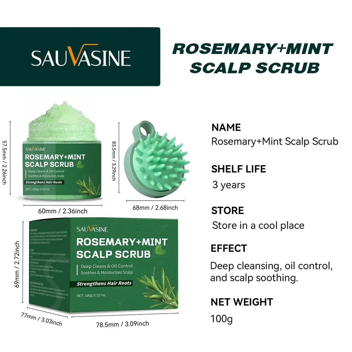 Rosemary Mint Scalp Scrub Deep Cleansing Refreshing Oil Control Rosemary Shampoo for Strengthens Hair Nourishing the Scalp 100g