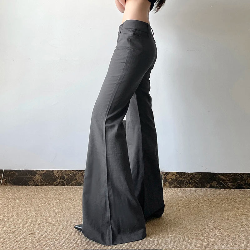 Office Ladies Basic Slim-fitting Solid Suitpants Y2K Elegant Fashion Low-Waisted Flare Pants Women 2025 Autumn Spring Trousers