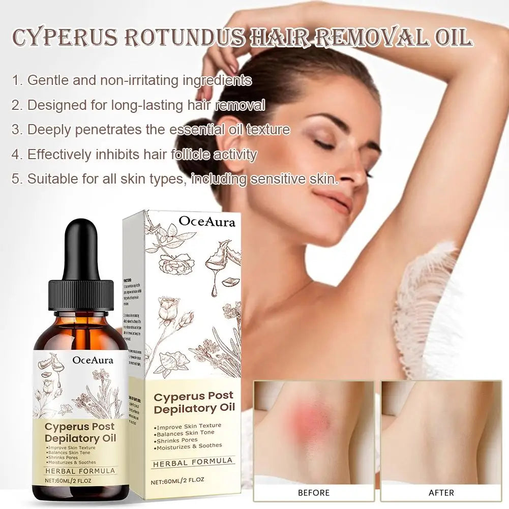 Natural Cyperus Rotundus Essential Oil 60ml for Hair Removal Moisturizing Soothing Skin Reducing Body Hair Painless After