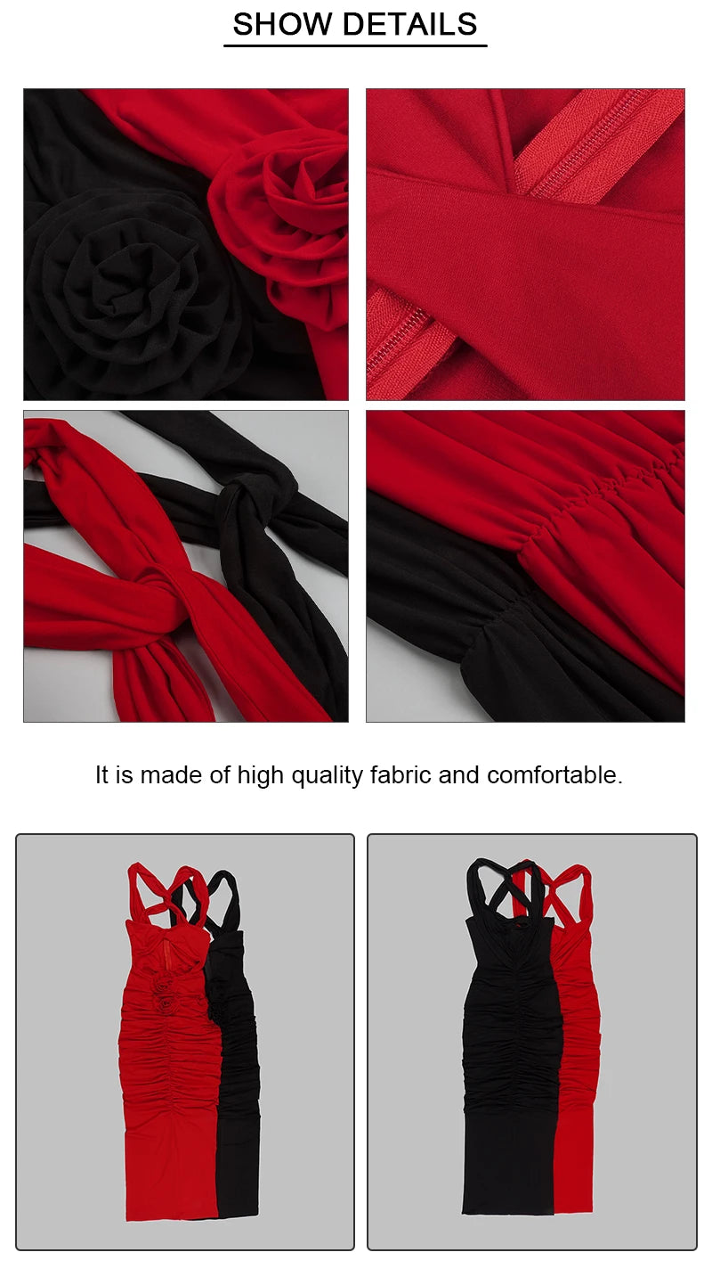 VC Red Dresses For Women Sexy Backless 3D Flowers Design Sleeveless Draped Long Dress Party Evening Vestidos