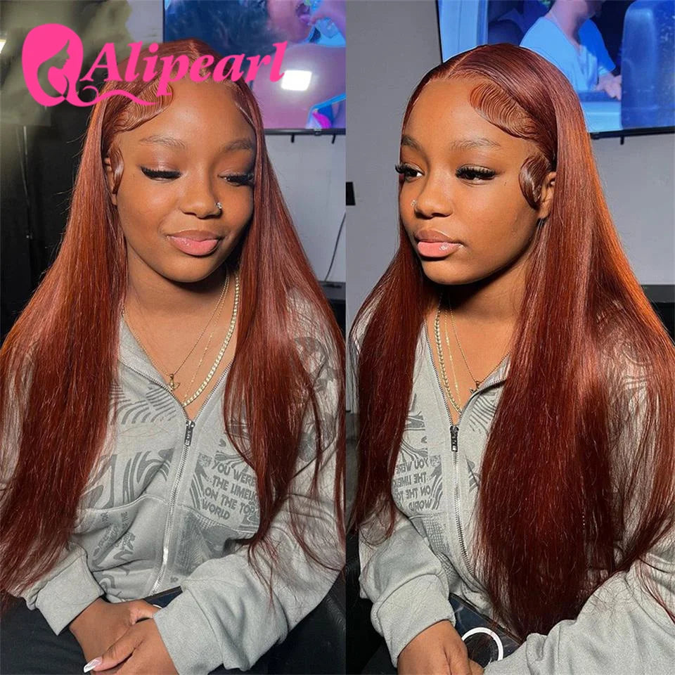 AliPearl Hair Reddish Brown 13x4 Lace Front Wigs Human Hair Peruvian Straight Wig Pre Plucked With Baby Hair Lace Wigs