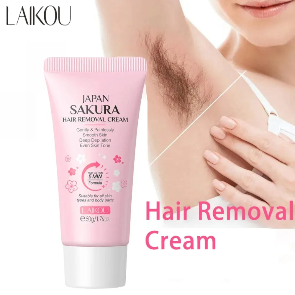 LAIKOU Sakura Hair Removal Cream Fast Painless Hair Growth Inhibitor Arm Armpit Legs Intimate Areas for Men Woman 50g