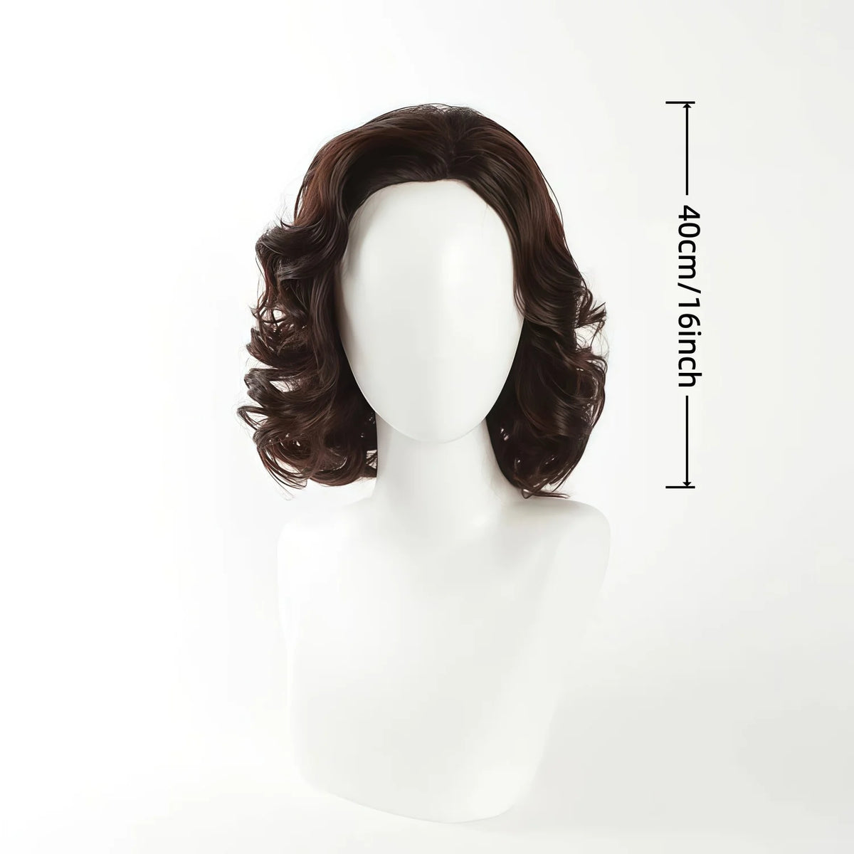 Men's and Women's Medium to Long Wavy Wig with Bangs and Curly Brown Short Curly Synthetic Wig, Natural Wavy Black Brown