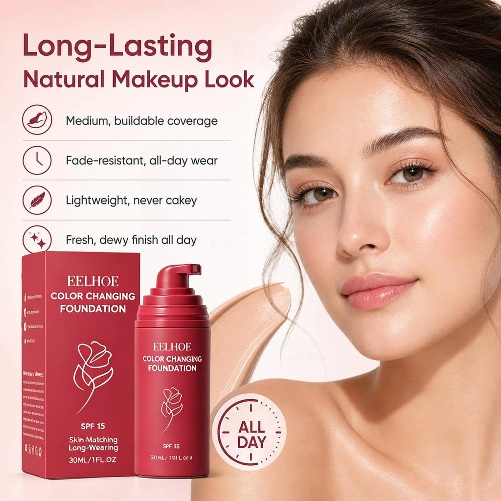 Korean Color Changing Foundation for Mature Skin SPF 15 Hydrating Liquid Concealer for Fine Lines & Wrinkles Dewy Natural Finish