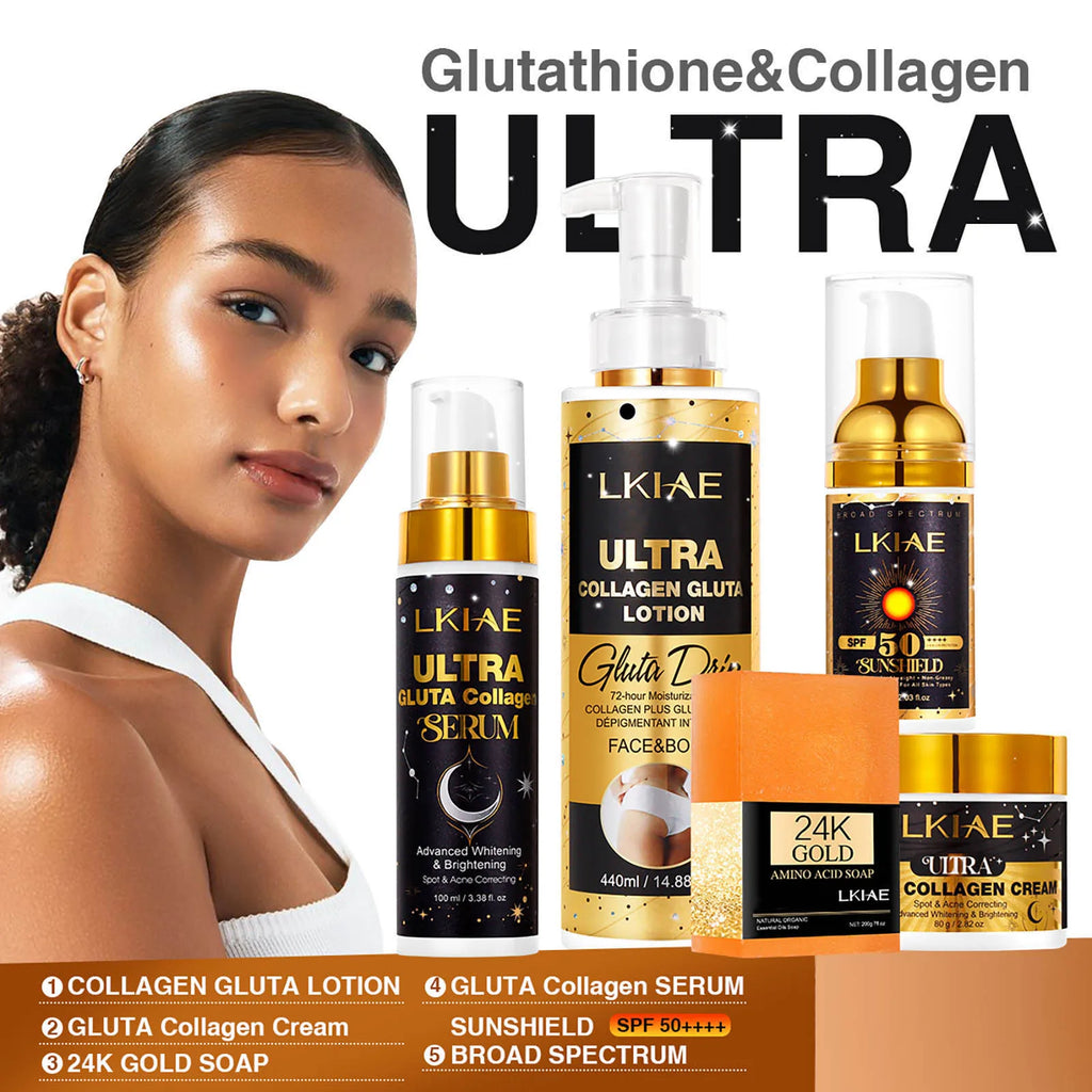 LKIAE ULTRA Whitening SkinCare Set For All Skin Tone, Hydration, With Glutathione, Collagen, Reduce Dark Spot, Hyperpigmentation