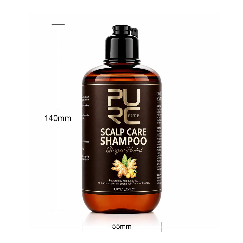 PURC 300ml 5 In 1 Shampoo for hair Natural Ginger Herbal Anti Dandruff Shampoo for Promote Hair Growth and Deeply Nourish