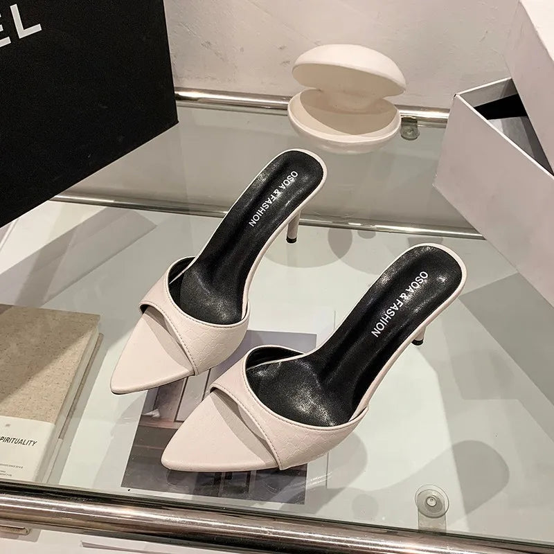 Thin High Heel Summer Women Slippers Fashion Pointed Toe Dress Slides Ladies Sexy Stripper Party Mule Shoes Zapatos Mujer