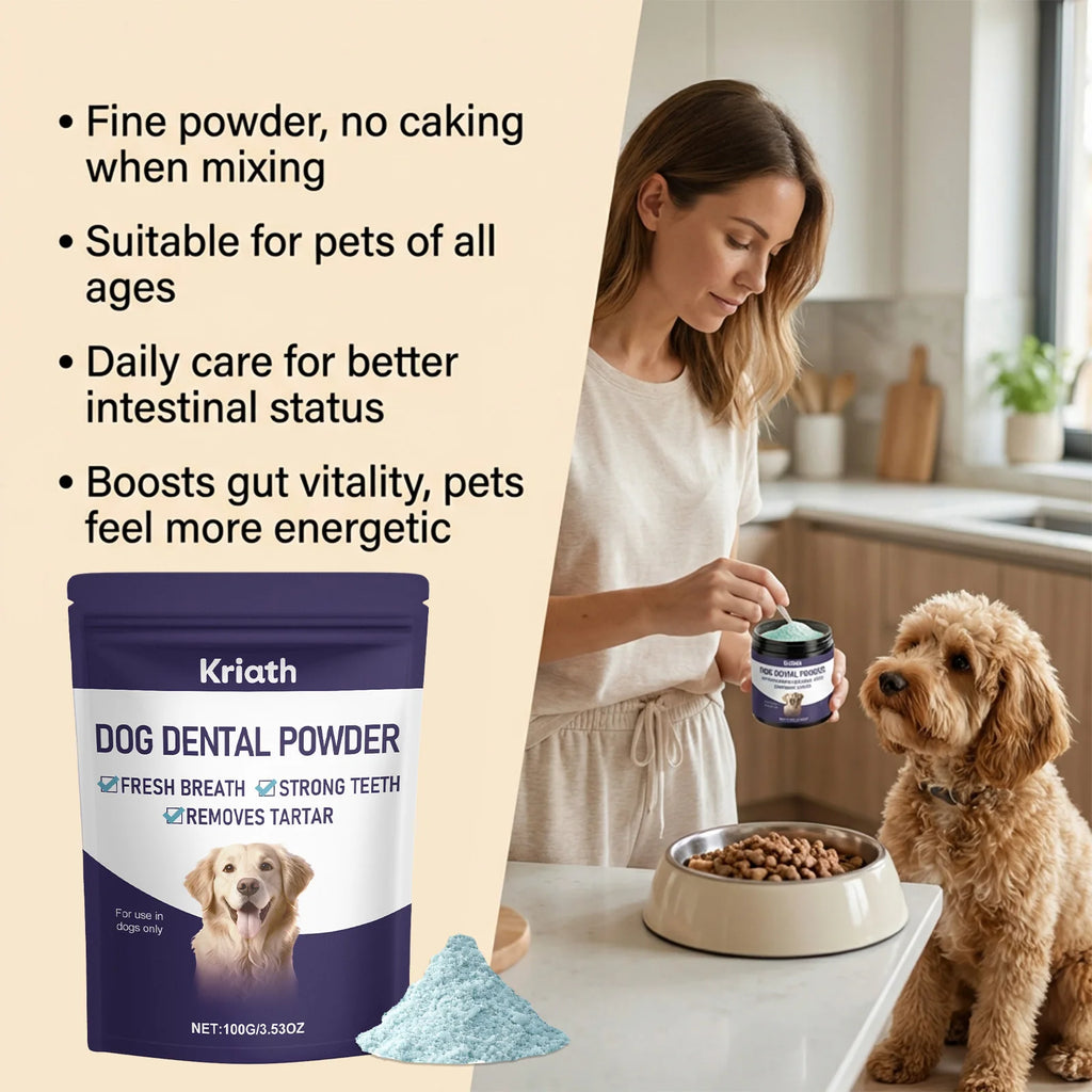 Pet Dental Care Powder Natural Teeth Cleaning Plaque Tartar Control Healthy Gums Boost Immunity Vitality Dog Breath Freshener