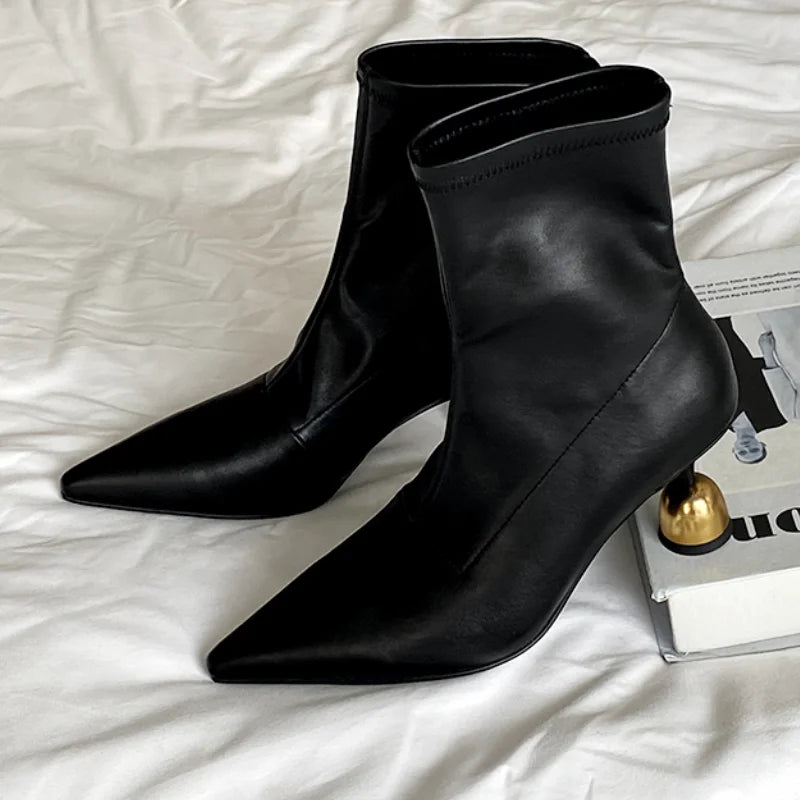 Elegant High Heels Women's Ankle Boots Designer Pointed Toe Heeled Shoes 2025 Fashion Winter Boots New Pumps Chelsea Mujer Botas