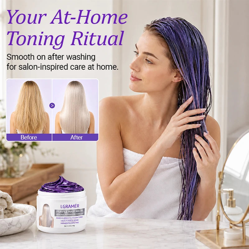 Purple Hair Mask for Blonde Silver Platinum Gray Hair Nourishes,Smooths & Adds Shine Eliminate Brassy Yellow Tones Damaged Hair