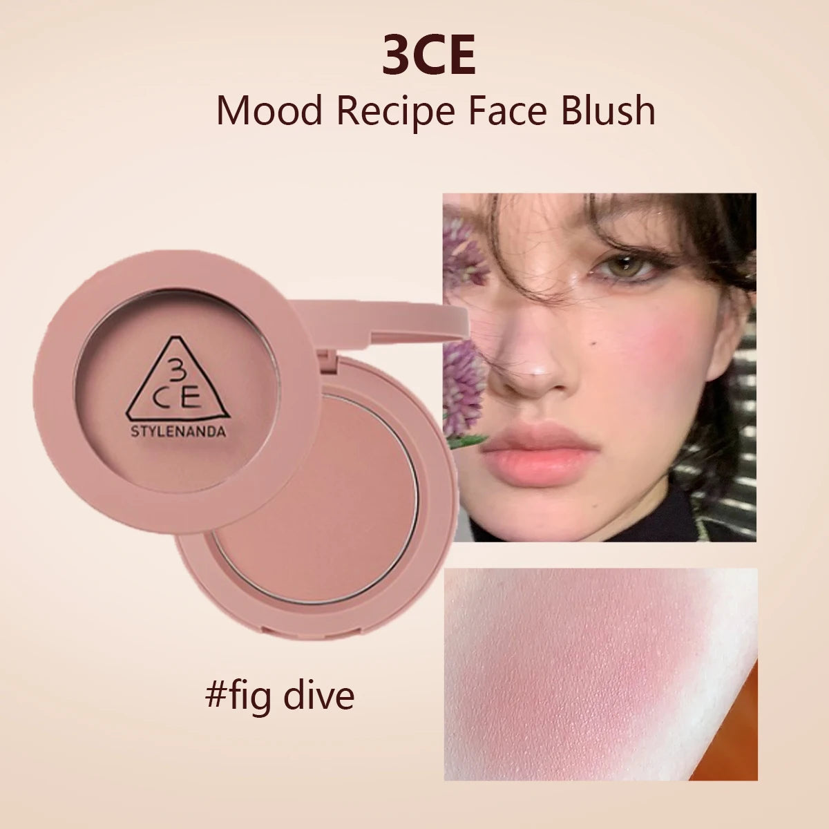 3CE Mood Recipe Face Blush,Silky Powder,Natural Color Payoff,Long-Lasting Wear,Complete Makeup,Korean Cosmetic,Korean Makeup