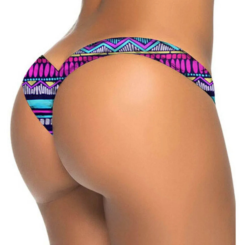 Women Brazilian Print Bikini Bottom Thong Bathing Beach Swimsuit Swimwear Summer Beach Comfortable Sexy Thong Bikini 2025 Mujer