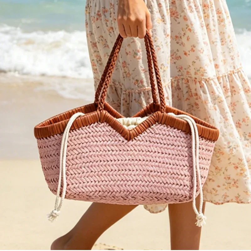 Bamboo Woven Market Shopping Basket,Handmade Women Shoulder Bag,designer Large Capacity Tote Bag,Summer Vacation Beach Handbag