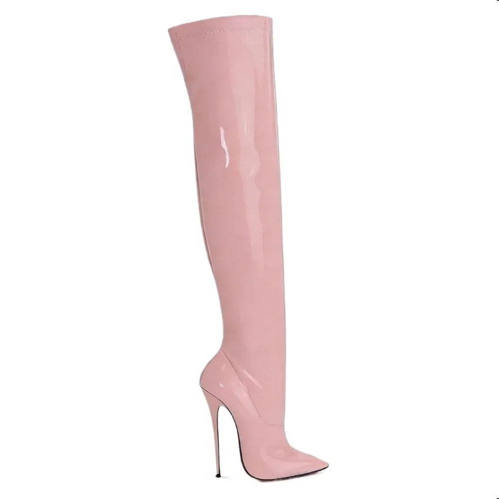 16cm Painting Heel Patent Leather Women's Thigh High Boots,Over The Knee Long Botas,Autumn/Winter Shoes,Gold,Blue,Custom Colors