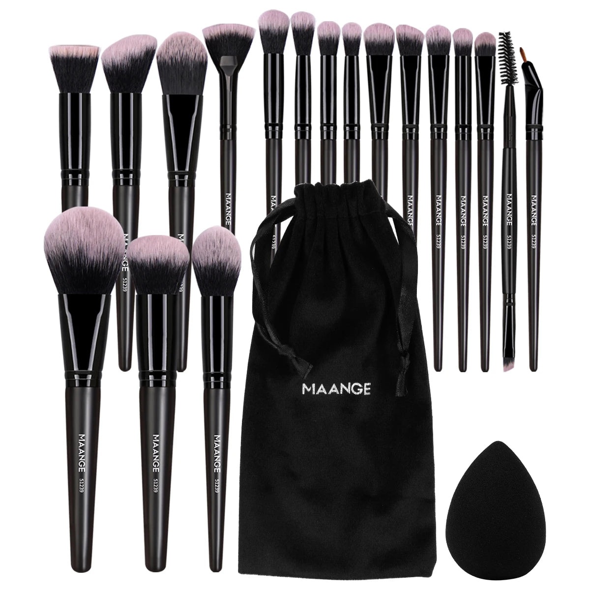 MAANGE 18PCS Professional Makeup Brushes Set with 1PCS Powder Puff Soft Detail Foundation Contour Blush Brush Beauty Tools