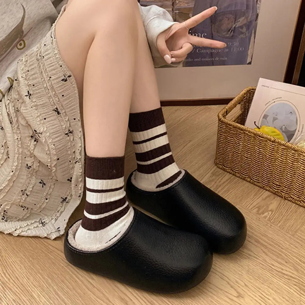 36-41 Women's Plush Slippers Keep Warm Solid Color Winter House Shoes Fleece Lined Anti-slip Warm Plush Slippers Household