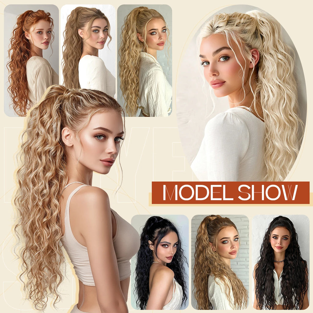 【SARLA】32-inch Women's Wavy Ponytail Hair Extension, with Drawstring and Hair Clips, Synthetic Wig Suitable for All Hair Types,