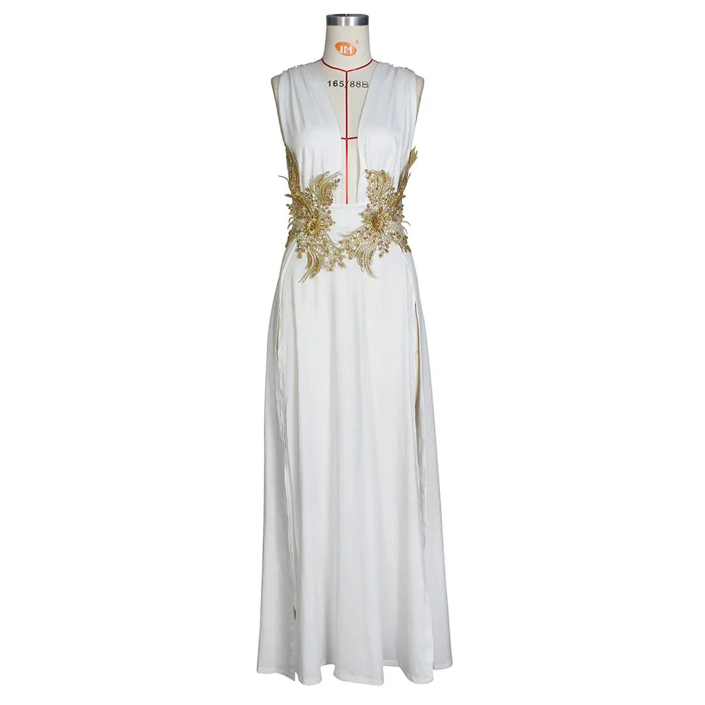 Sexy Club Famous Brand Dress Solid Embroidery V-neck Sleeveless Summer Sexy Celebrity Party Maxi Dress Vestidos