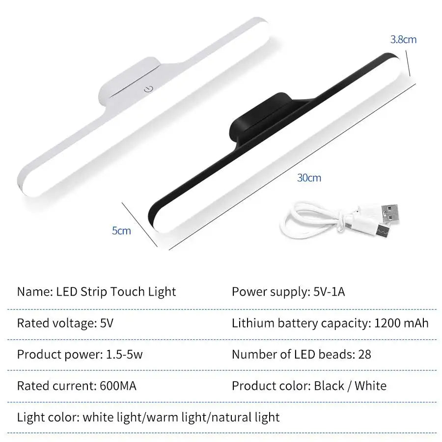 Led Makeup Mirror Lamp Touch Dimmable 3 Colors Rechargeable Magnetic Cabinet Lamp 30cm Makeup Light for Bathroom Bedroom Closet