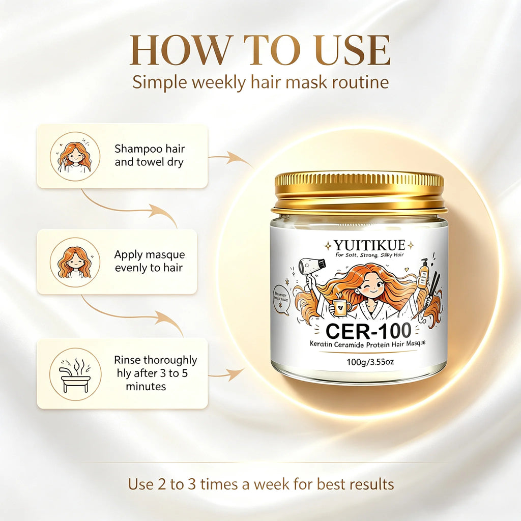 YUITIKUE Keratin Ceramide Hair Masque CER-100 Deep Moisturizing Treatment Mask For Silky Soft Strong Hair