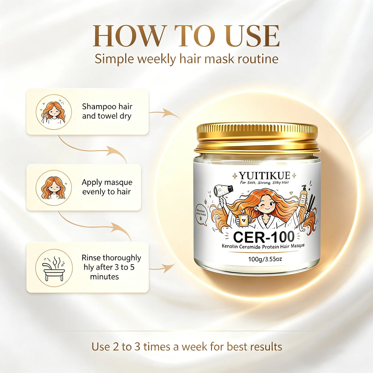 YUITIKUE Keratin Ceramide Hair Masque CER-100 Deep Moisturizing Treatment Mask For Silky Soft Strong Hair